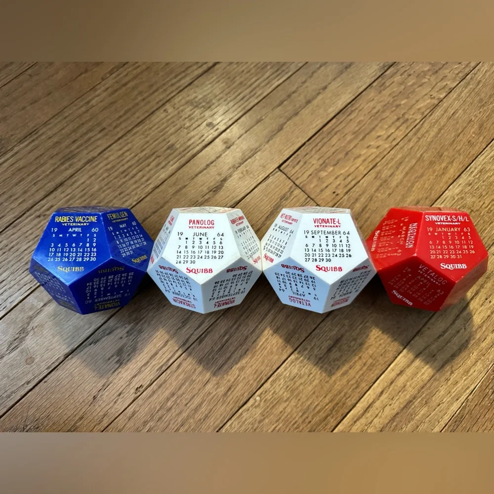 1960’s Veterinary Vintage Dodecahedron Calendar Set of 4